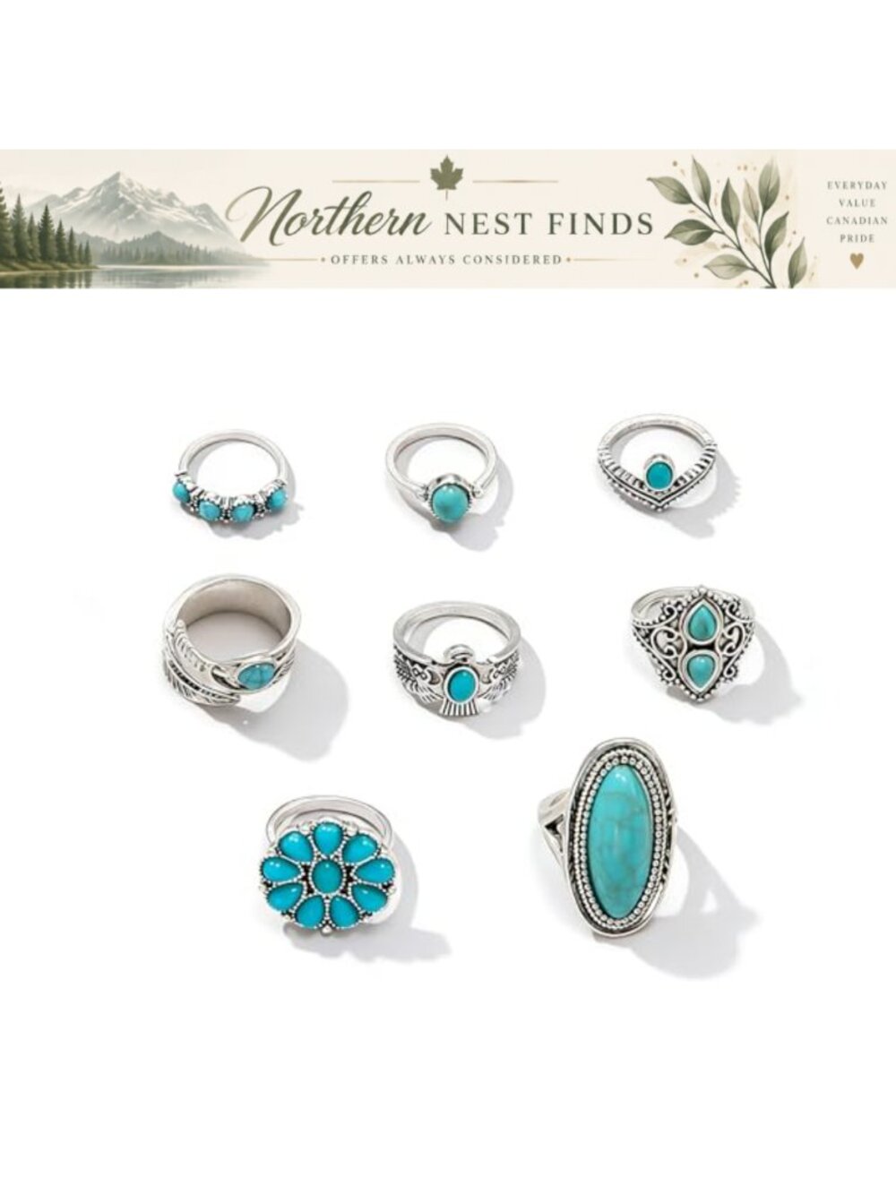 Turquoise Stacking Rings Set Boho Western Jewelry for Women Alloy